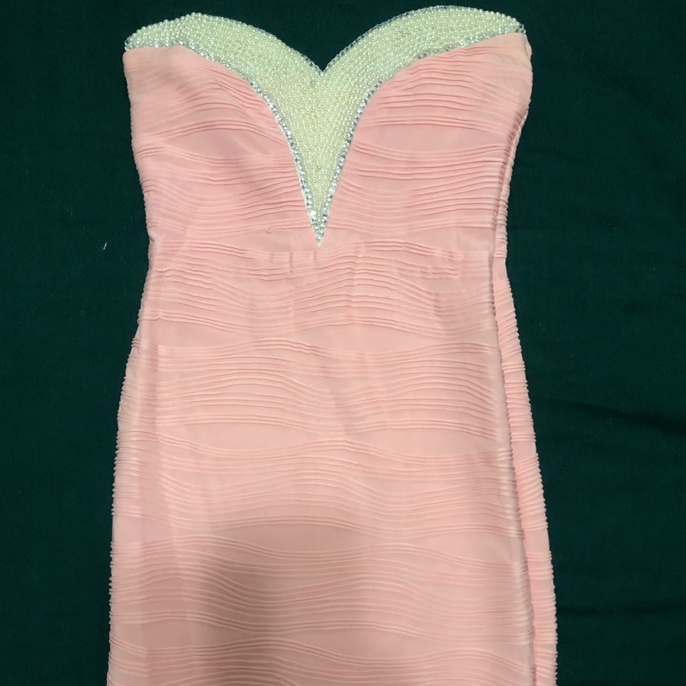 Peach/ pink strapless sweetheart cut mini dress